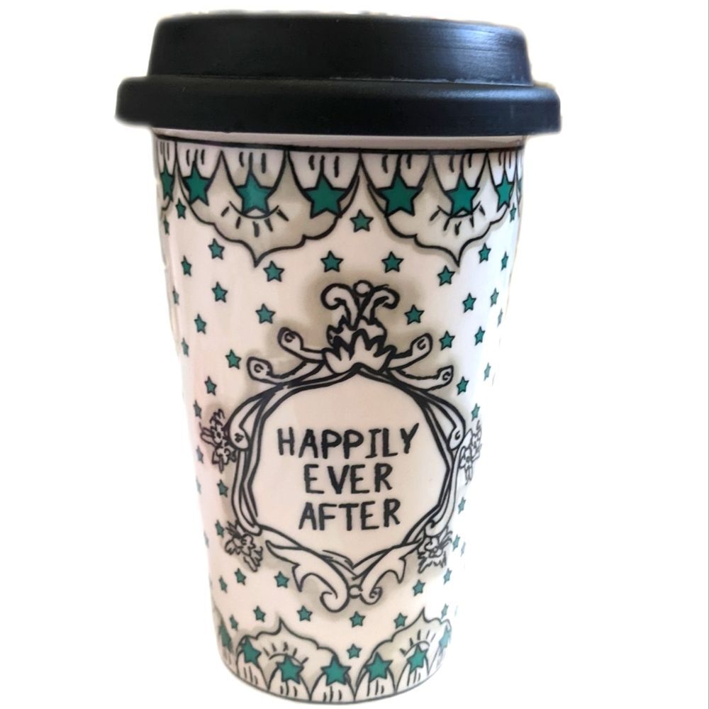 Home Essentials ceramic double walled travel mug, HAPPILY EVER AFTER